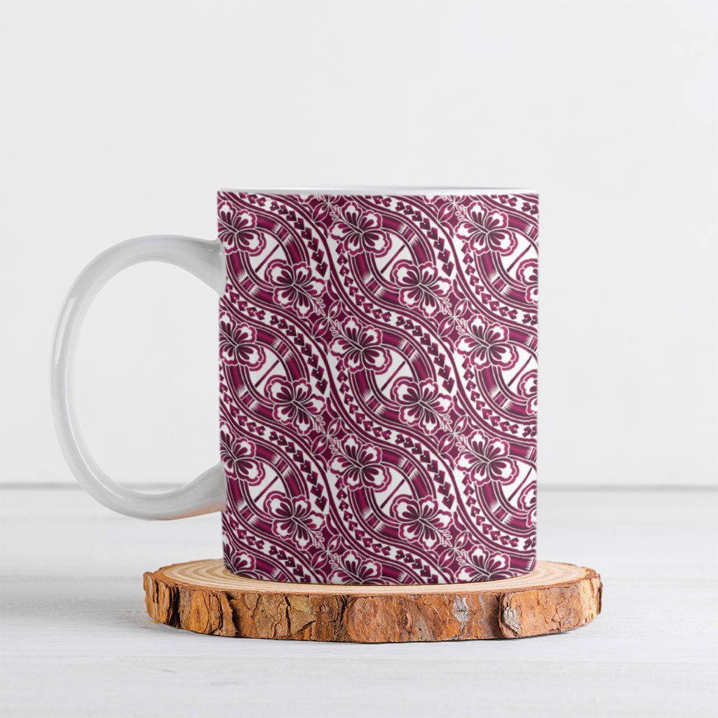 Hibiscus Bloom Island Tribal Waves Ceramic Mug Pink Polynesian Pattern