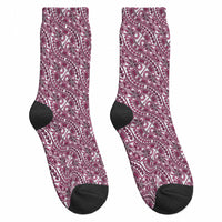 Hibiscus Bloom Island Tribal Waves Crew Socks Pink Polynesian Pattern LT01 - Polynesian Pride