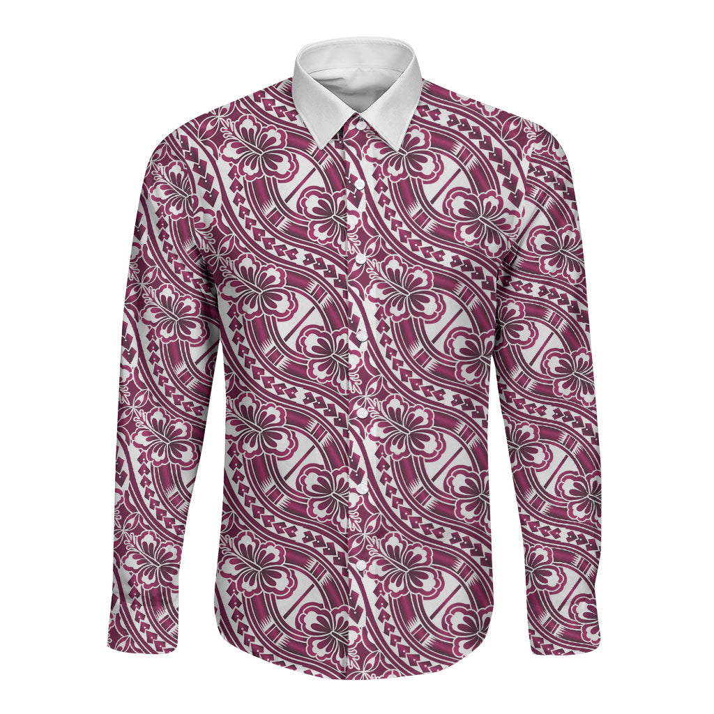 Hibiscus Bloom Island Tribal Waves Long Sleeve Button Shirt Pink Polynesian Pattern LT01 Unisex Pink - Polynesian Pride