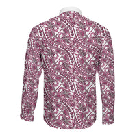 Hibiscus Bloom Island Tribal Waves Long Sleeve Button Shirt Pink Polynesian Pattern LT01 - Polynesian Pride