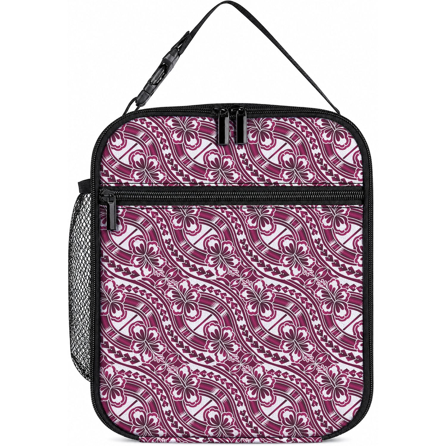 Hibiscus Bloom Island Tribal Waves Lunch Bag Pink Polynesian Pattern