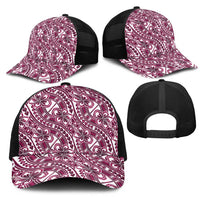 Hibiscus Bloom Island Tribal Waves Mesh Trucker Cap Pink Polynesian Pattern LT01 - Polynesian Pride