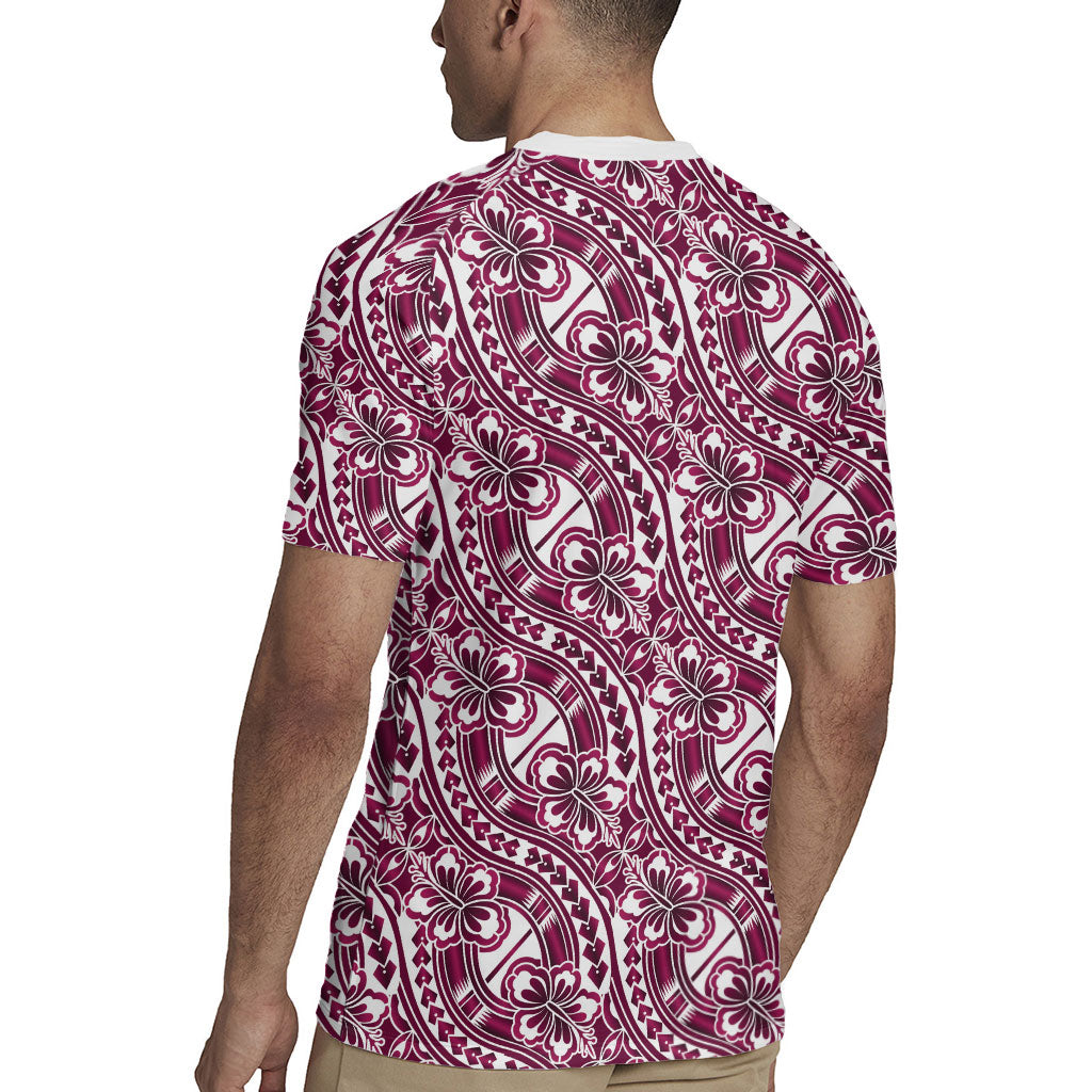 Hibiscus Bloom Island Tribal Waves Rugby Jersey Pink Polynesian Pattern LT01 - Polynesian Pride