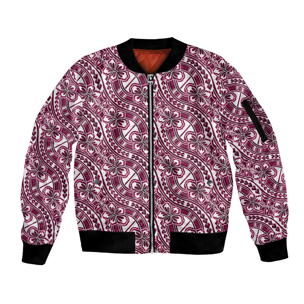 Hibiscus Bloom Island Tribal Waves Sleeve Zip Bomber Jacket Pink Polynesian Pattern LT01 Unisex Pink - Polynesian Pride