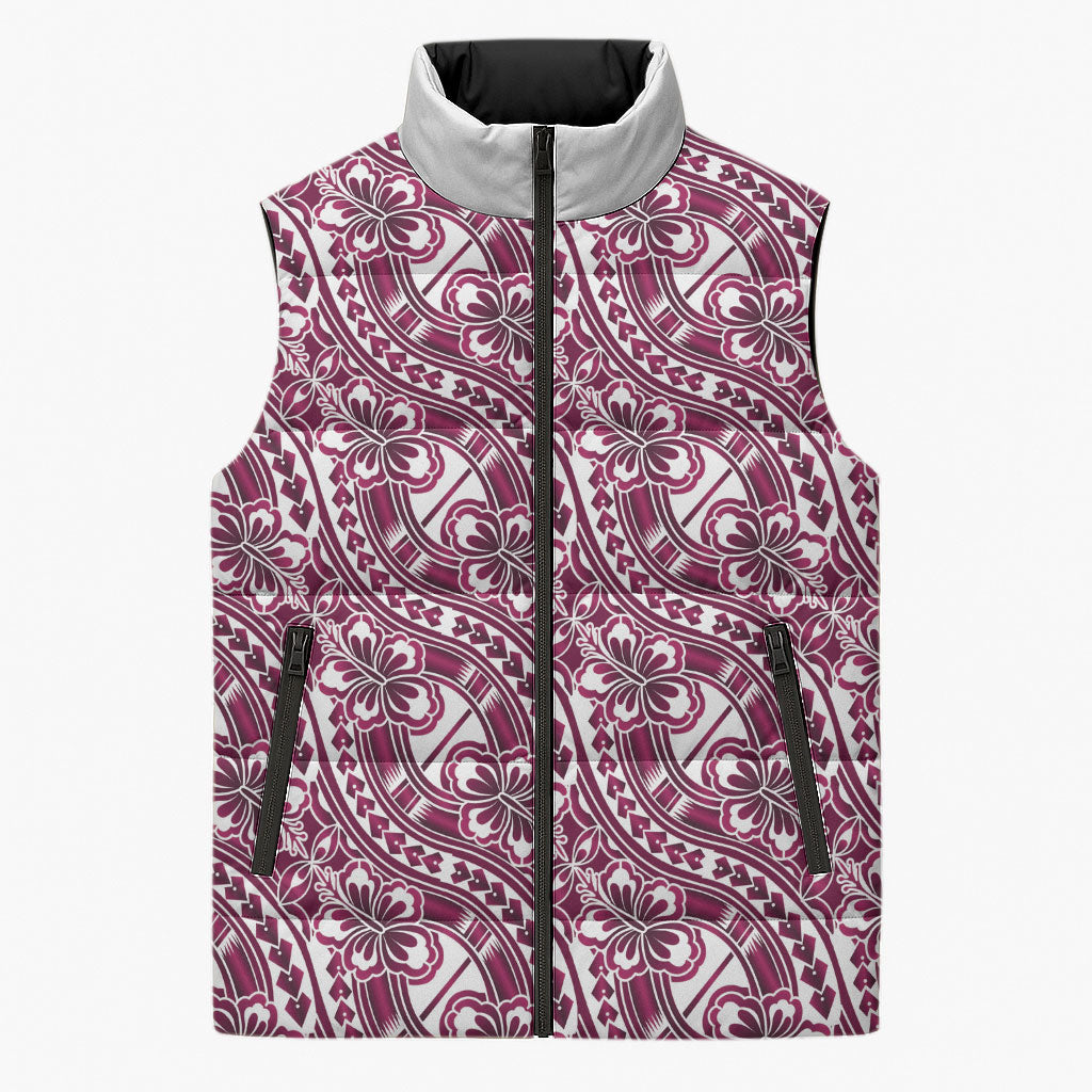 Hibiscus Bloom Island Tribal Waves Sleeveless Puffer Jacket Pink Polynesian Pattern LT01 Unisex Pink - Polynesian Pride