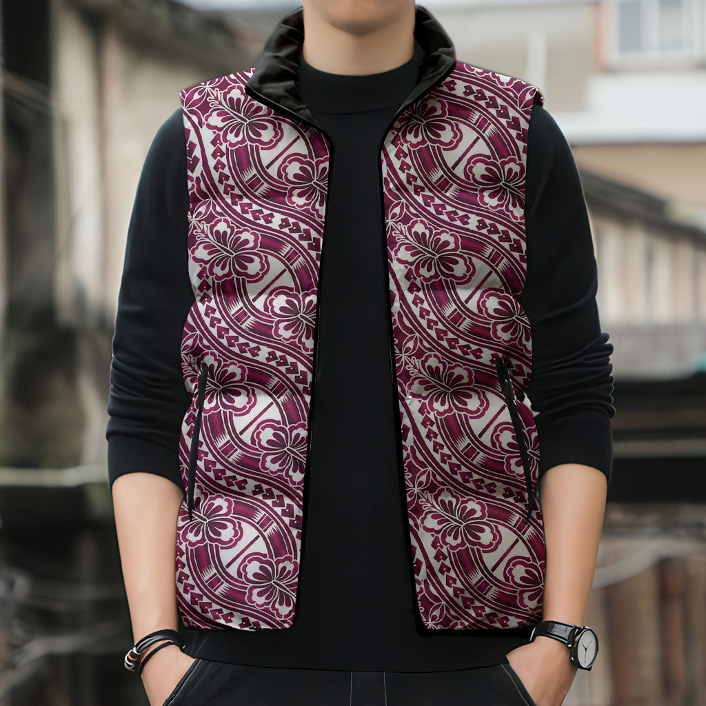 Hibiscus Bloom Island Tribal Waves Sleeveless Puffer Jacket Pink Polynesian Pattern LT01 - Polynesian Pride