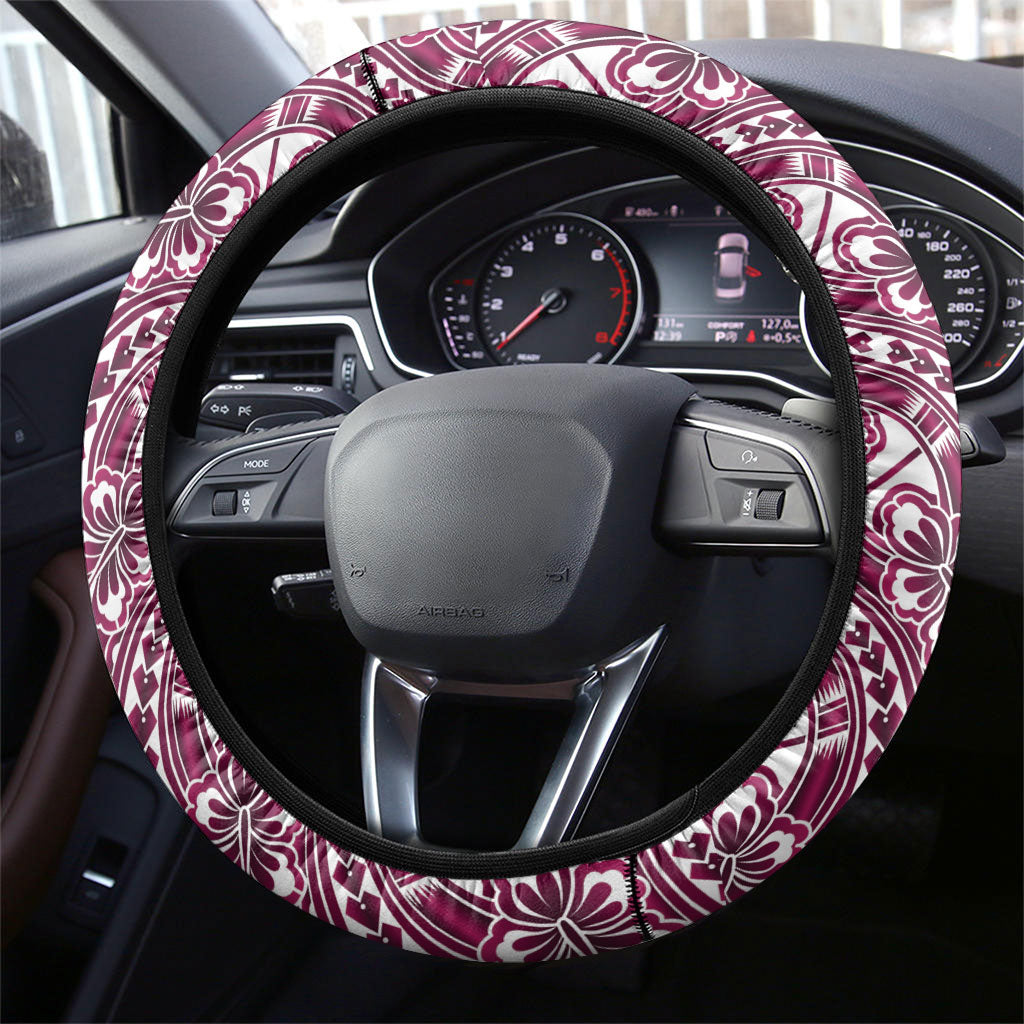 Hibiscus Bloom Island Tribal Waves Steering Wheel Cover Pink Polynesian Pattern LT01 - Polynesian Pride
