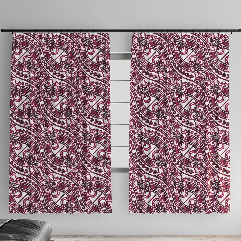 Hibiscus Bloom Island Tribal Waves Window Curtain Pink Polynesian Pattern LT01 With Hooks Pink - Polynesian Pride