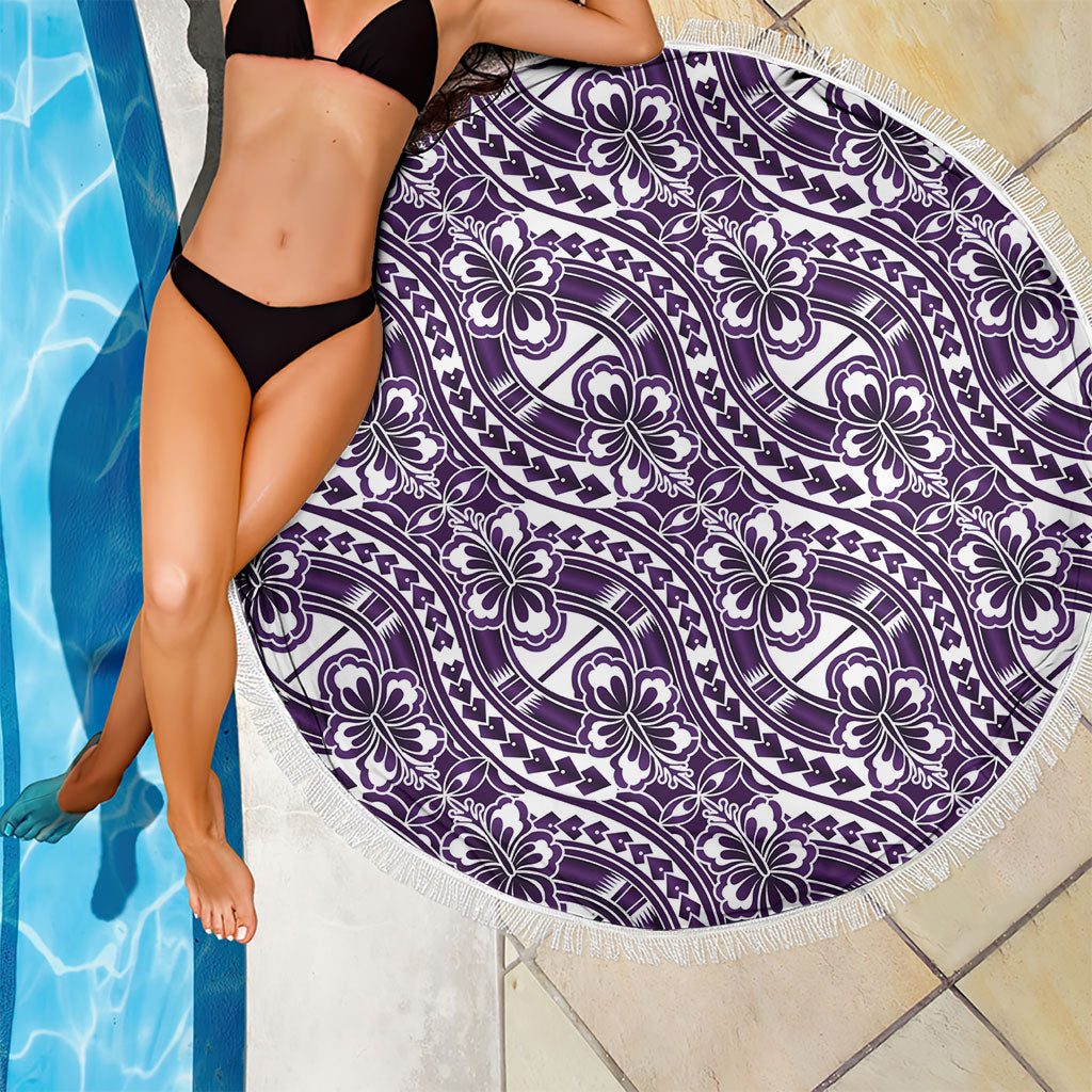 Hibiscus Bloom Island Tribal Waves Beach Blanket Purple Polynesian Pattern LT01 - Polynesian Pride