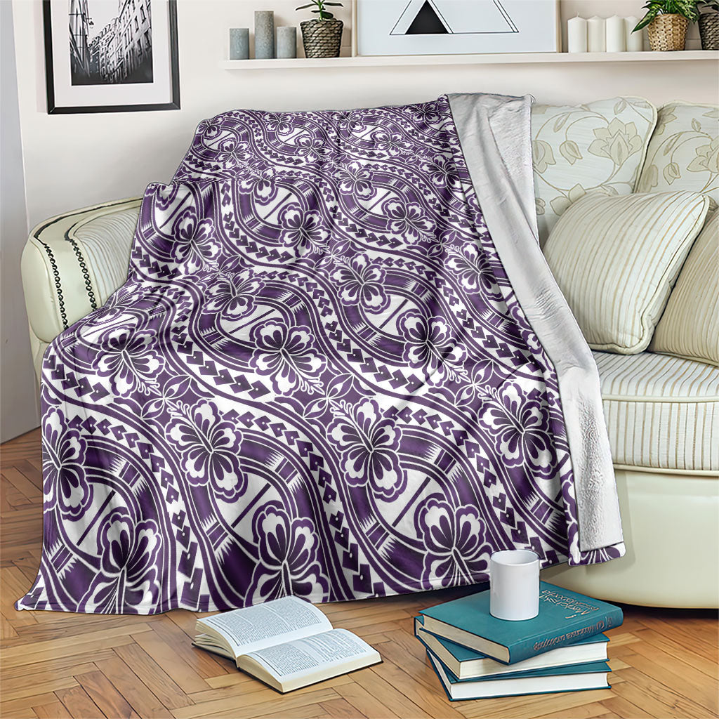 Hibiscus Bloom Island Tribal Waves Blanket Purple Polynesian Pattern