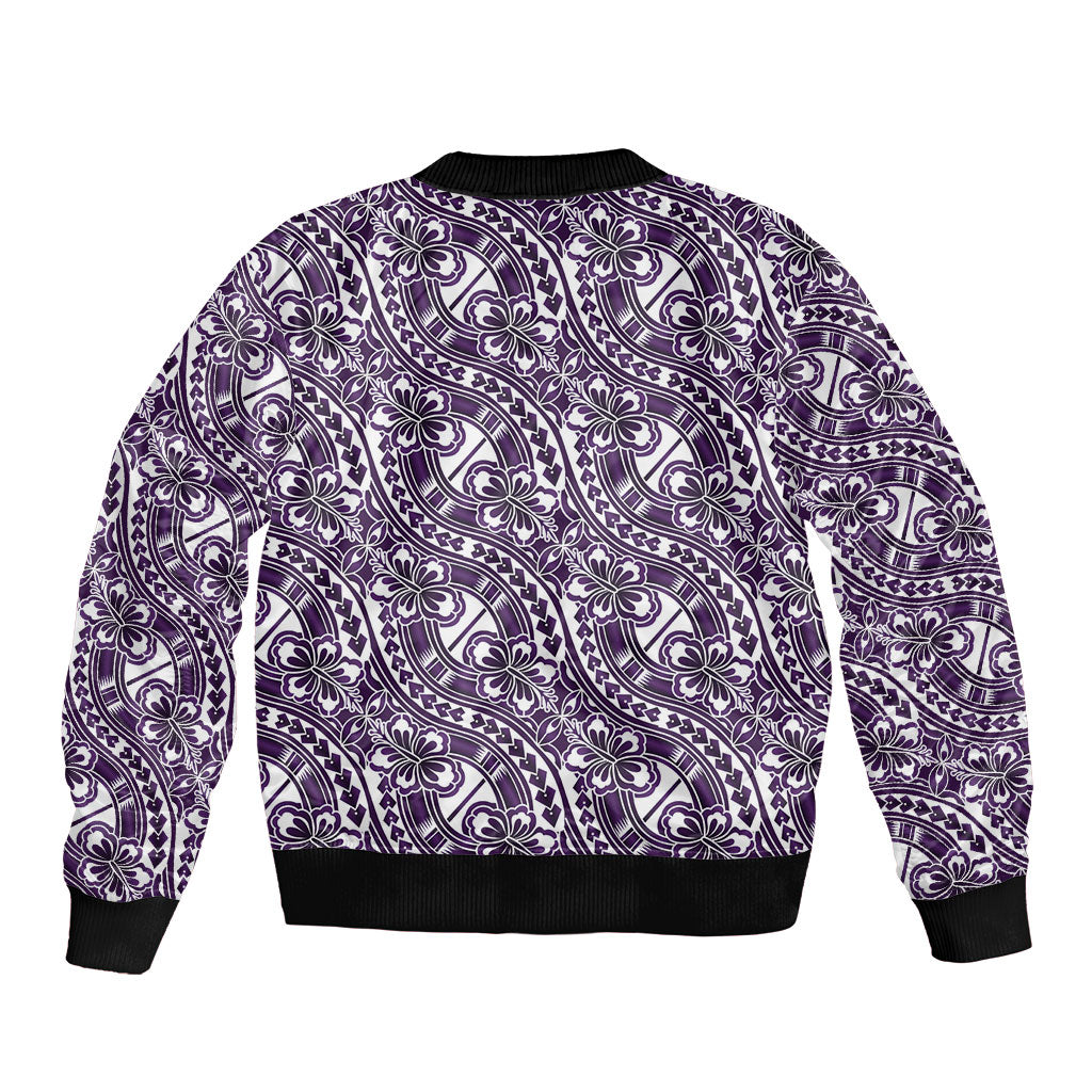 Hibiscus Bloom Island Tribal Waves Bomber Jacket Purple Polynesian Pattern LT01 - Polynesian Pride