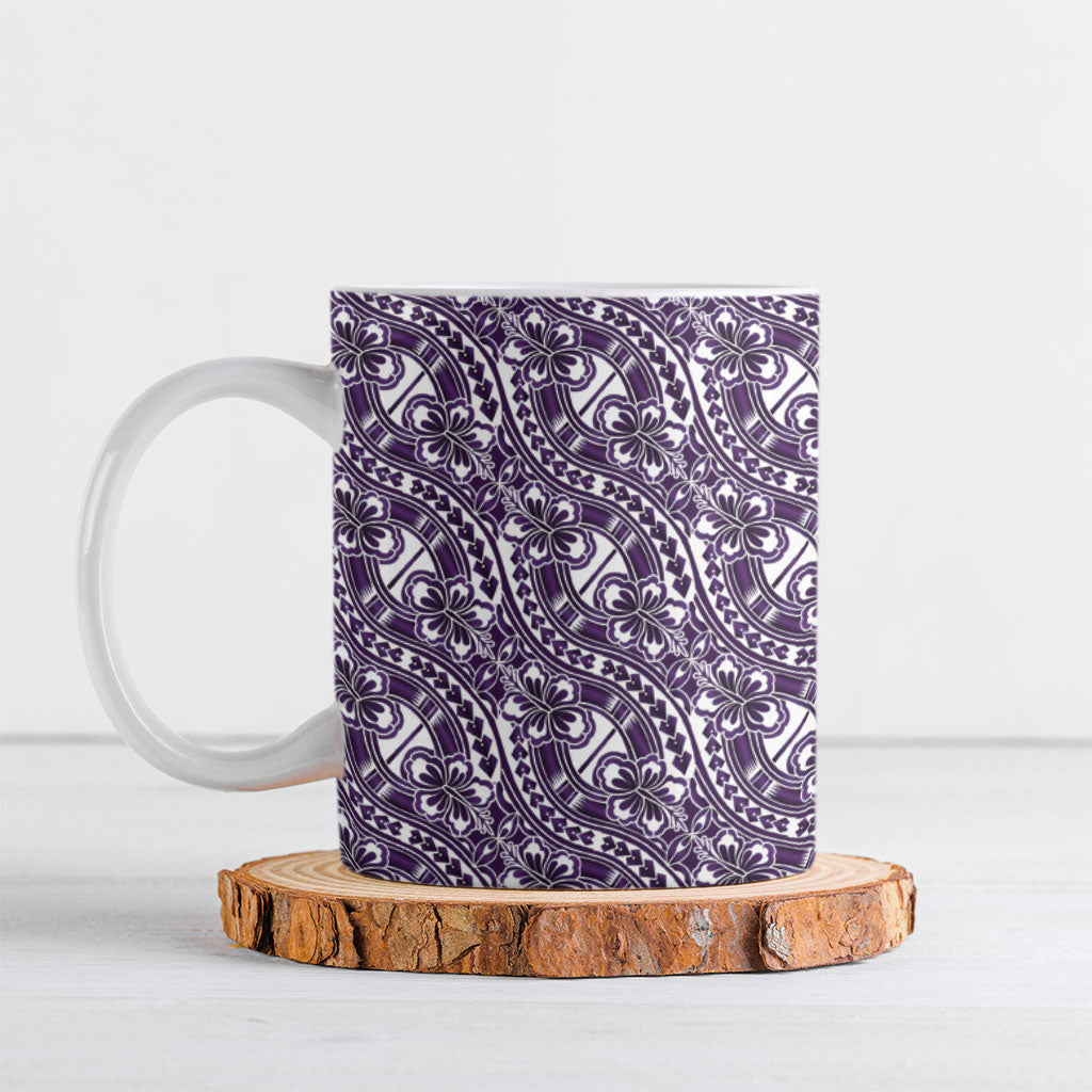 Hibiscus Bloom Island Tribal Waves Ceramic Mug Purple Polynesian Pattern