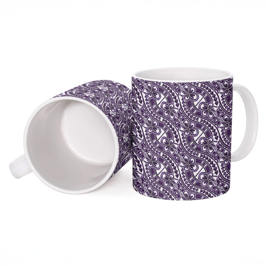 Hibiscus Bloom Island Tribal Waves Ceramic Mug Purple Polynesian Pattern LT01 - Polynesian Pride