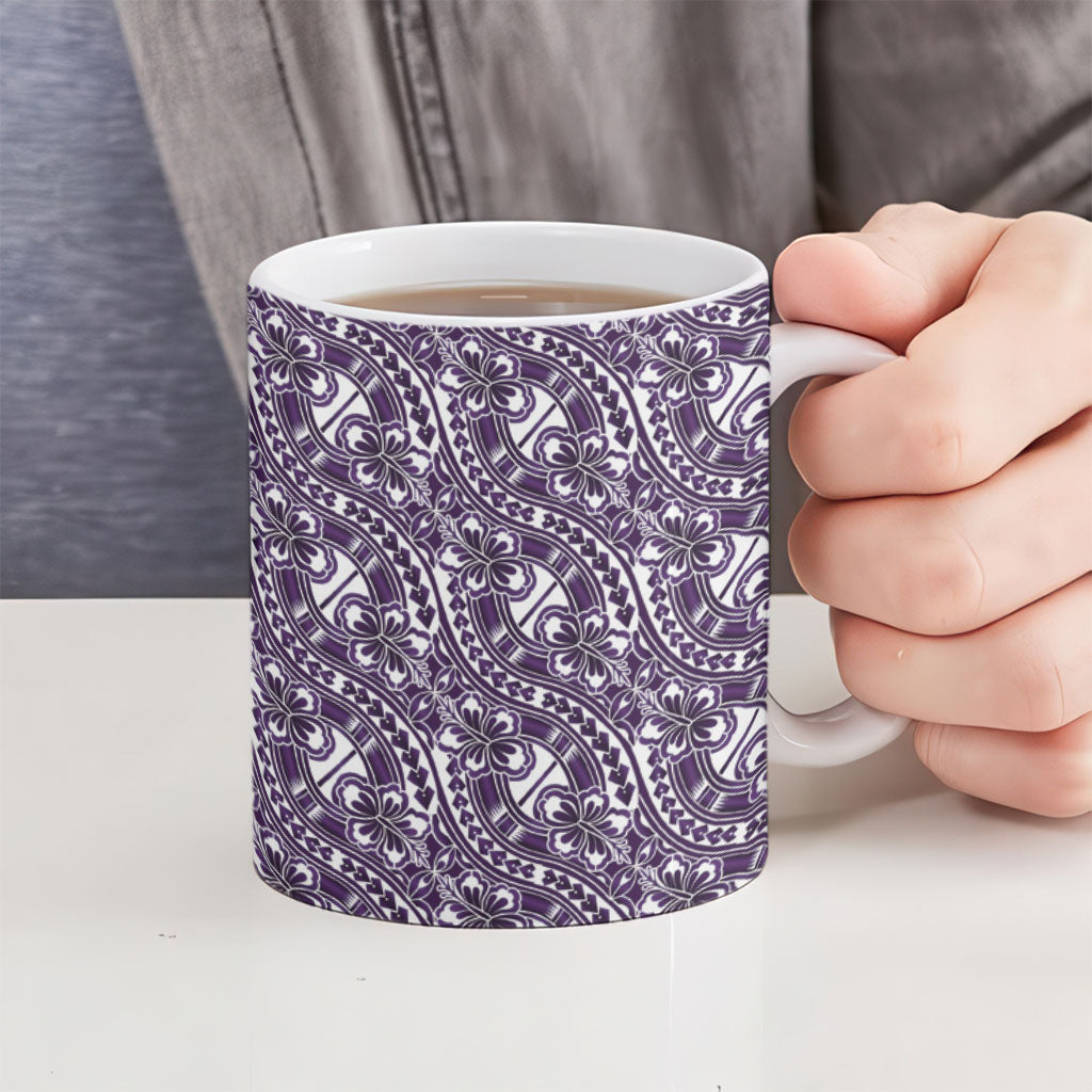 Hibiscus Bloom Island Tribal Waves Ceramic Mug Purple Polynesian Pattern LT01 - Polynesian Pride