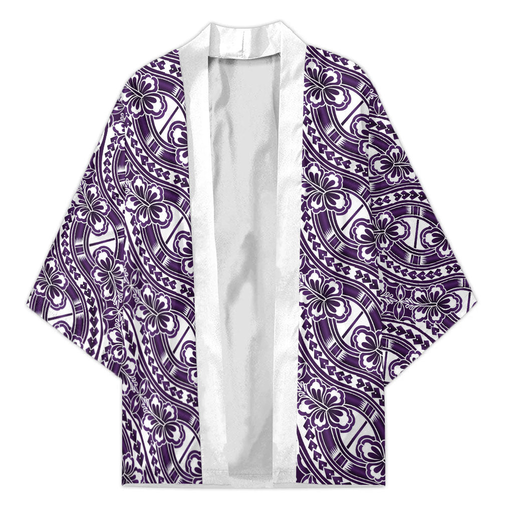 Hibiscus Bloom Island Tribal Waves Kimono Purple Polynesian Pattern
