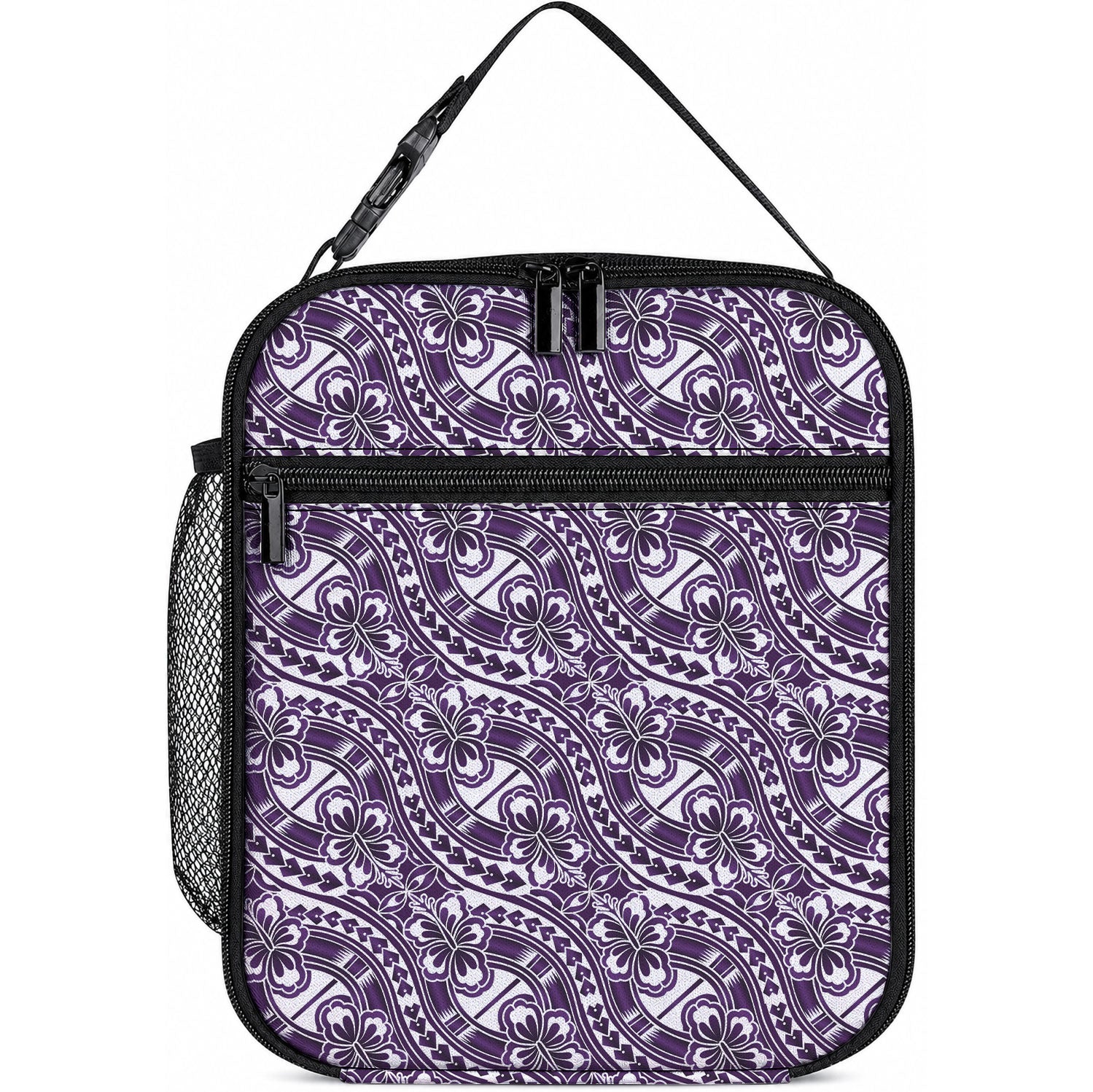 Hibiscus Bloom Island Tribal Waves Lunch Bag Purple Polynesian Pattern