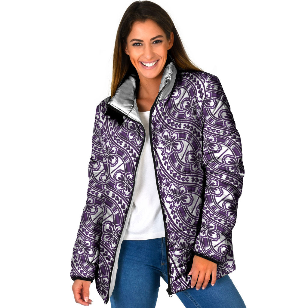 Hibiscus Bloom Island Tribal Waves Padded Jacket Purple Polynesian Pattern LT01 Women Purple - Polynesian Pride