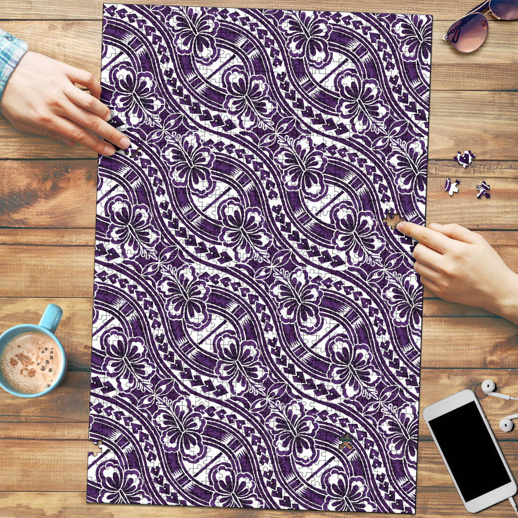 Hibiscus Bloom Island Tribal Waves Puzzle Purple Polynesian Pattern