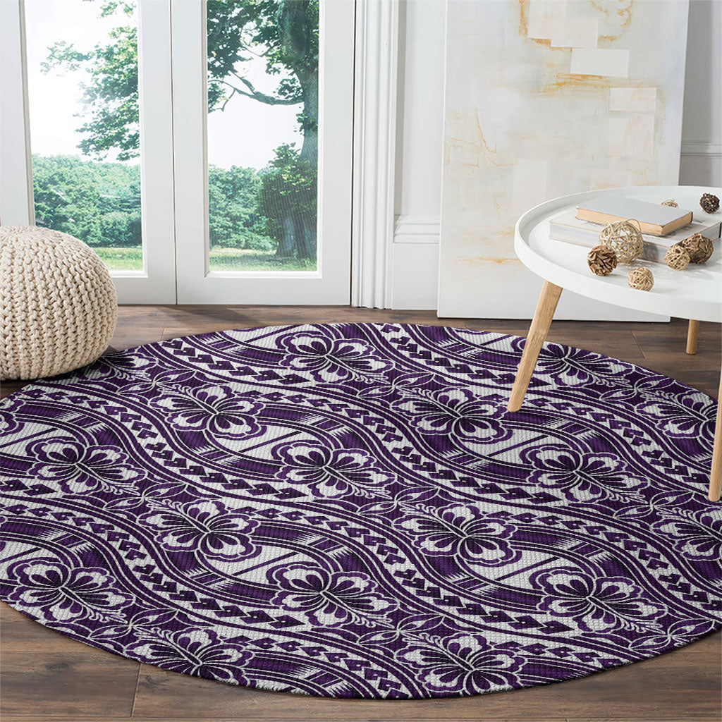 Hibiscus Bloom Island Tribal Waves Round Carpet Purple Polynesian Pattern LT01 - Polynesian Pride