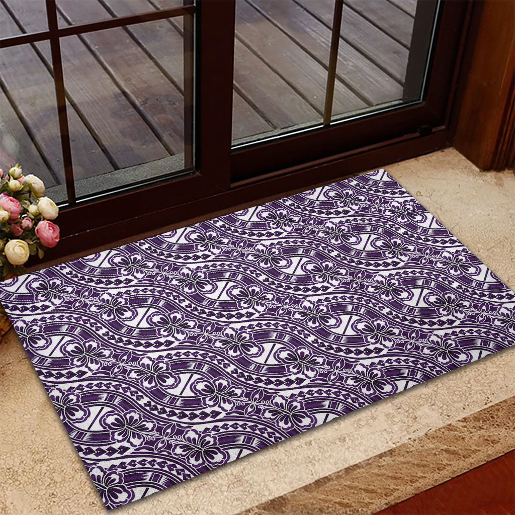 Hibiscus Bloom Island Tribal Waves Rubber Doormat Purple Polynesian Pattern LT01 - Polynesian Pride