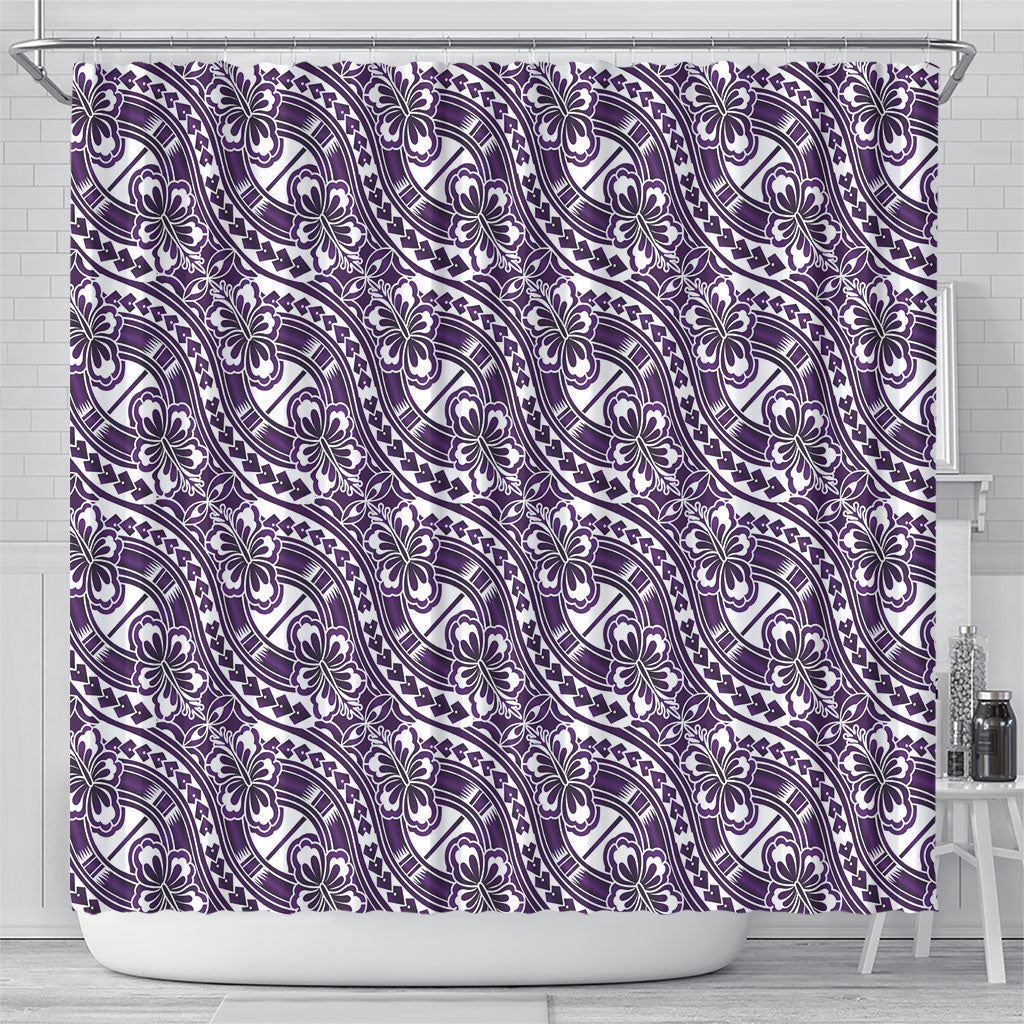 Hibiscus Bloom Island Tribal Waves Shower Curtain Purple Polynesian Pattern LT01 - Polynesian Pride