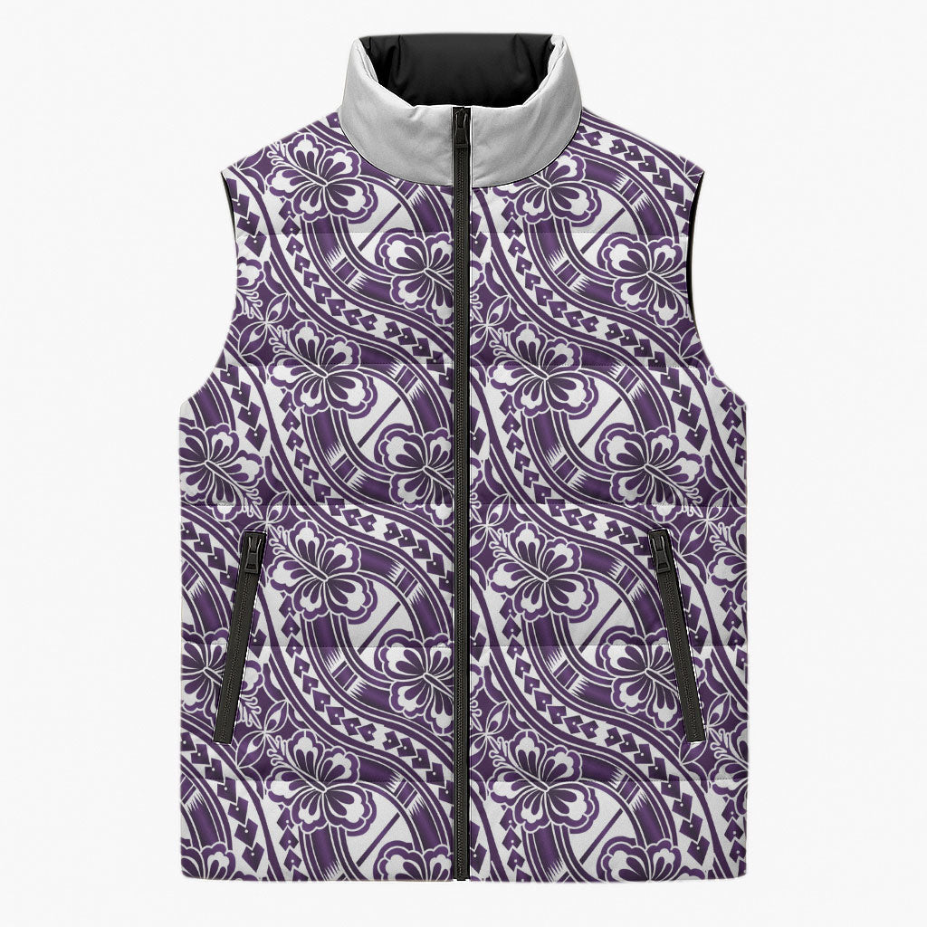 Hibiscus Bloom Island Tribal Waves Sleeveless Puffer Jacket Purple Polynesian Pattern LT01 Unisex Purple - Polynesian Pride