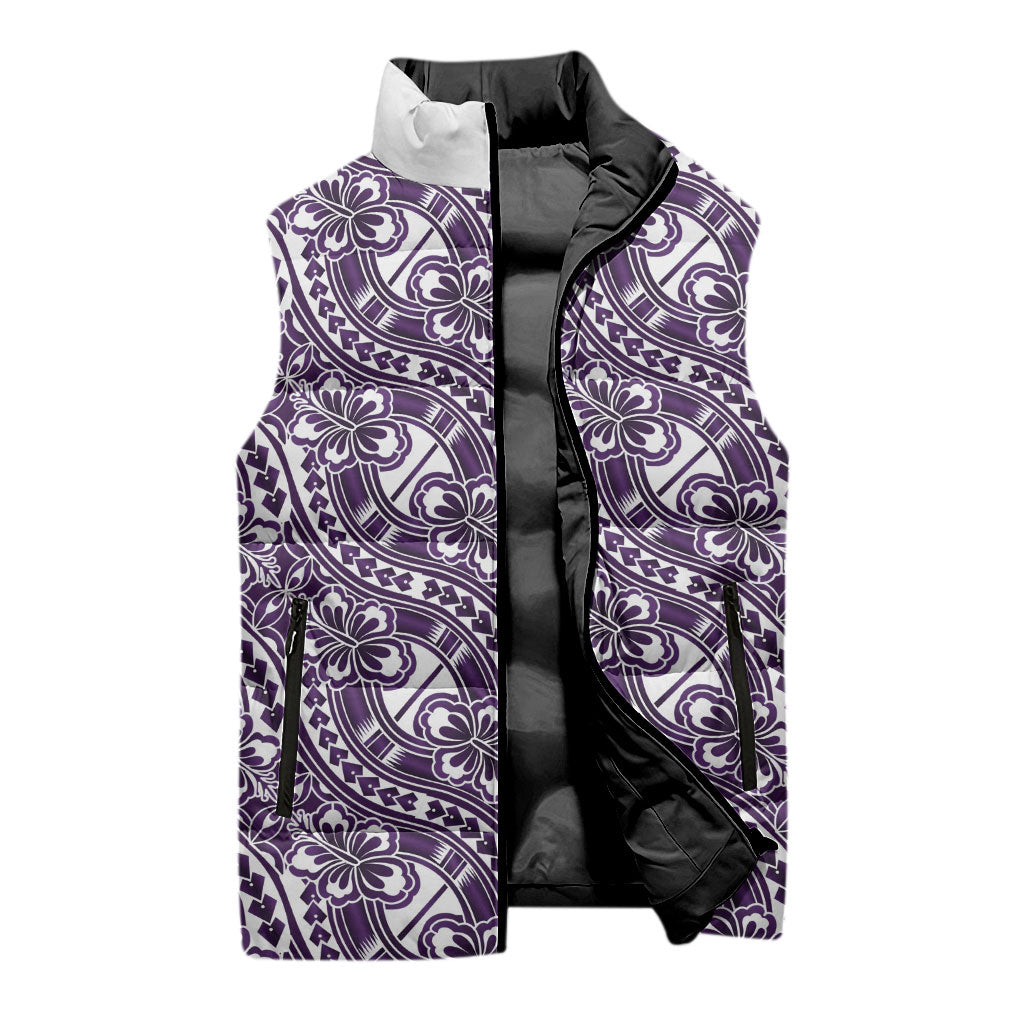 Hibiscus Bloom Island Tribal Waves Sleeveless Puffer Jacket Purple Polynesian Pattern LT01 - Polynesian Pride