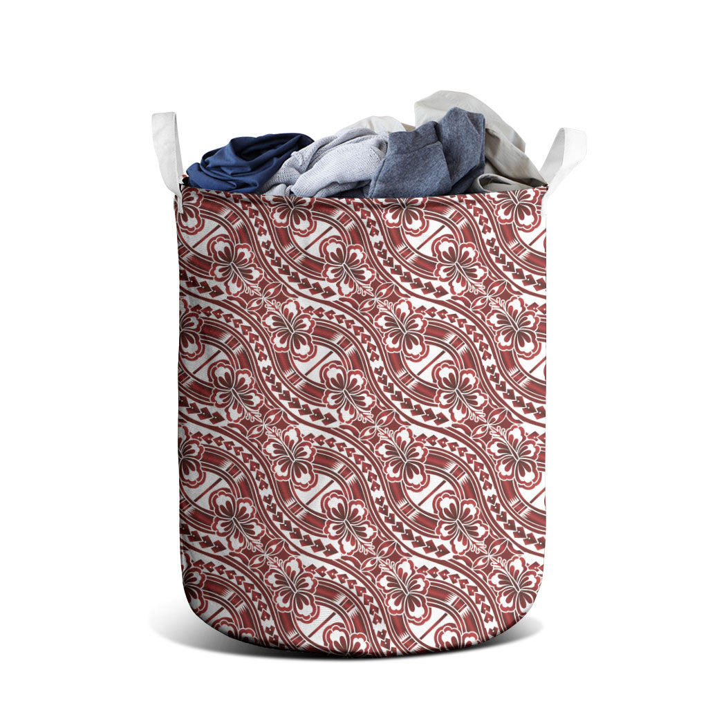Hibiscus Bloom Island Tribal Waves Laundry Basket Red Polynesian Pattern LT01 - Polynesian Pride