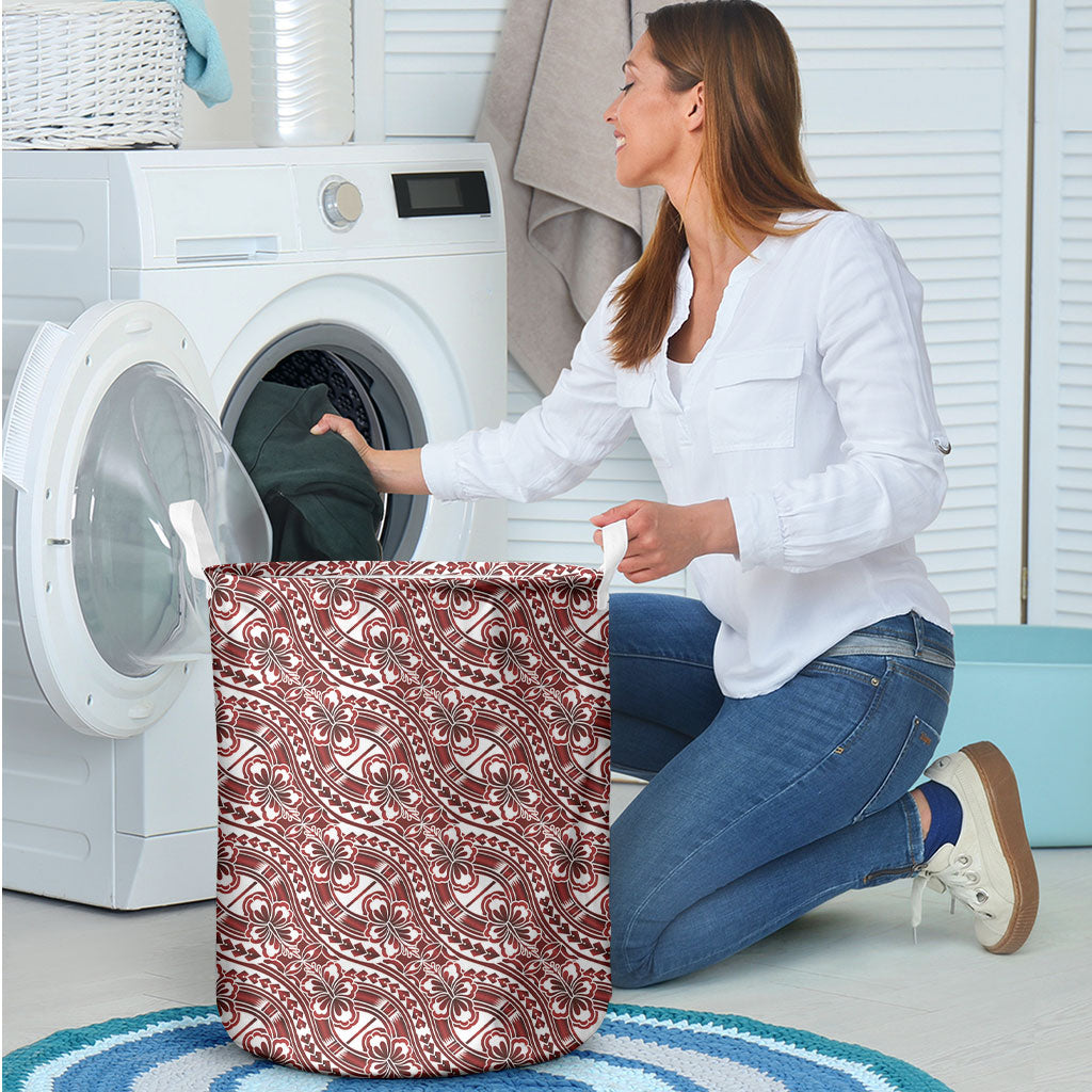 Hibiscus Bloom Island Tribal Waves Laundry Basket Red Polynesian Pattern LT01 - Polynesian Pride