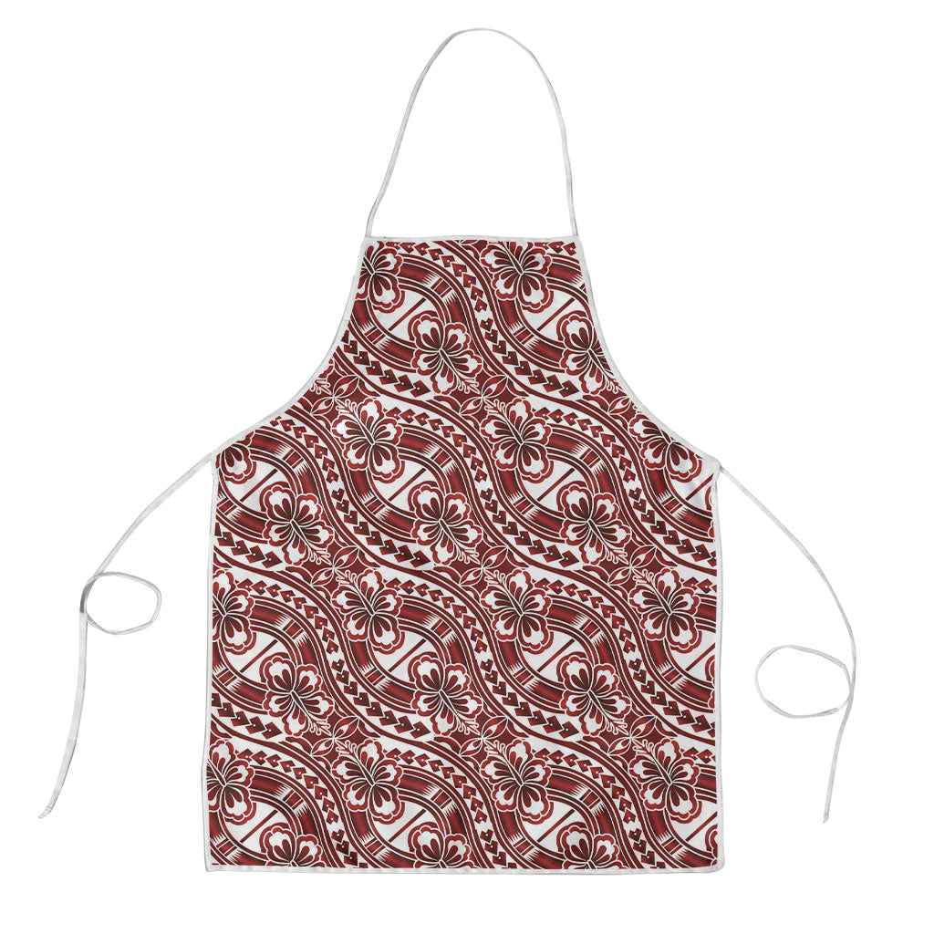 Hibiscus Bloom Island Tribal Waves Apron Red Polynesian Pattern