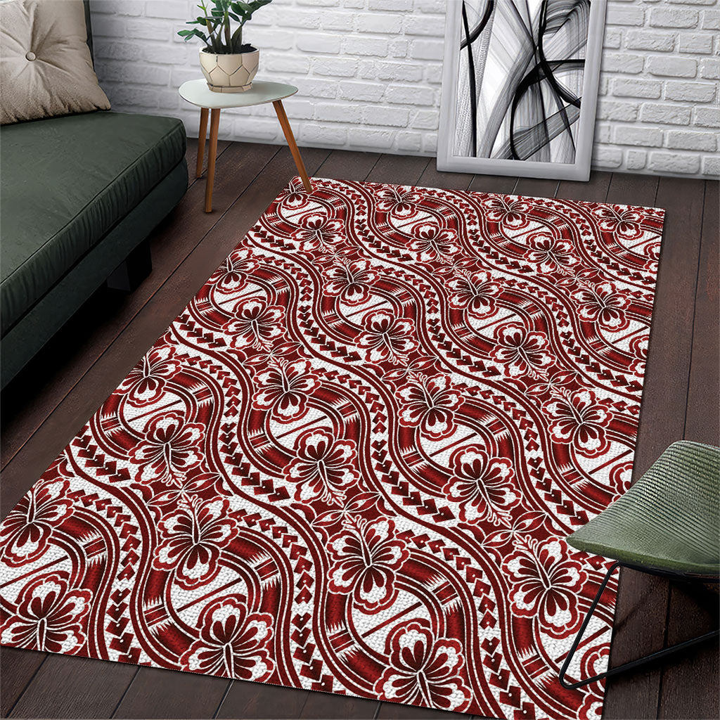 Hibiscus Bloom Island Tribal Waves Area Rug Red Polynesian Pattern LT01 Red - Polynesian Pride