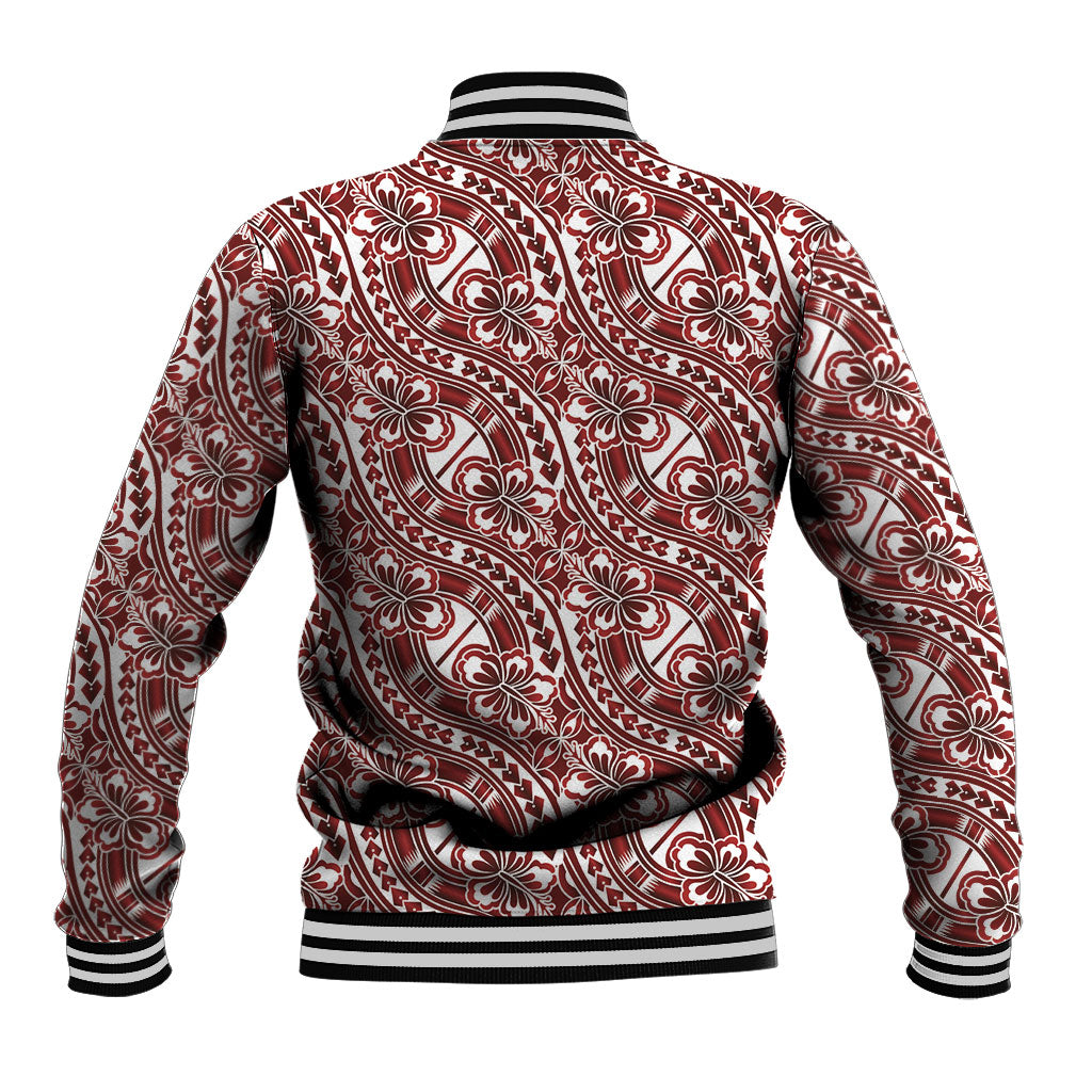 Hibiscus Bloom Island Tribal Waves Baseball Jacket Red Polynesian Pattern LT01 - Polynesian Pride