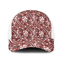 Hibiscus Bloom Island Tribal Waves Baseball Net Cap Red Polynesian Pattern LT01 One Size White Red - Polynesian Pride