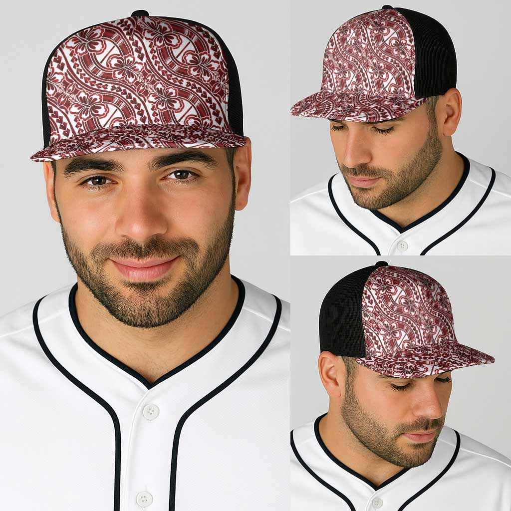 Hibiscus Bloom Island Tribal Waves Baseball Net Cap Red Polynesian Pattern LT01 - Polynesian Pride