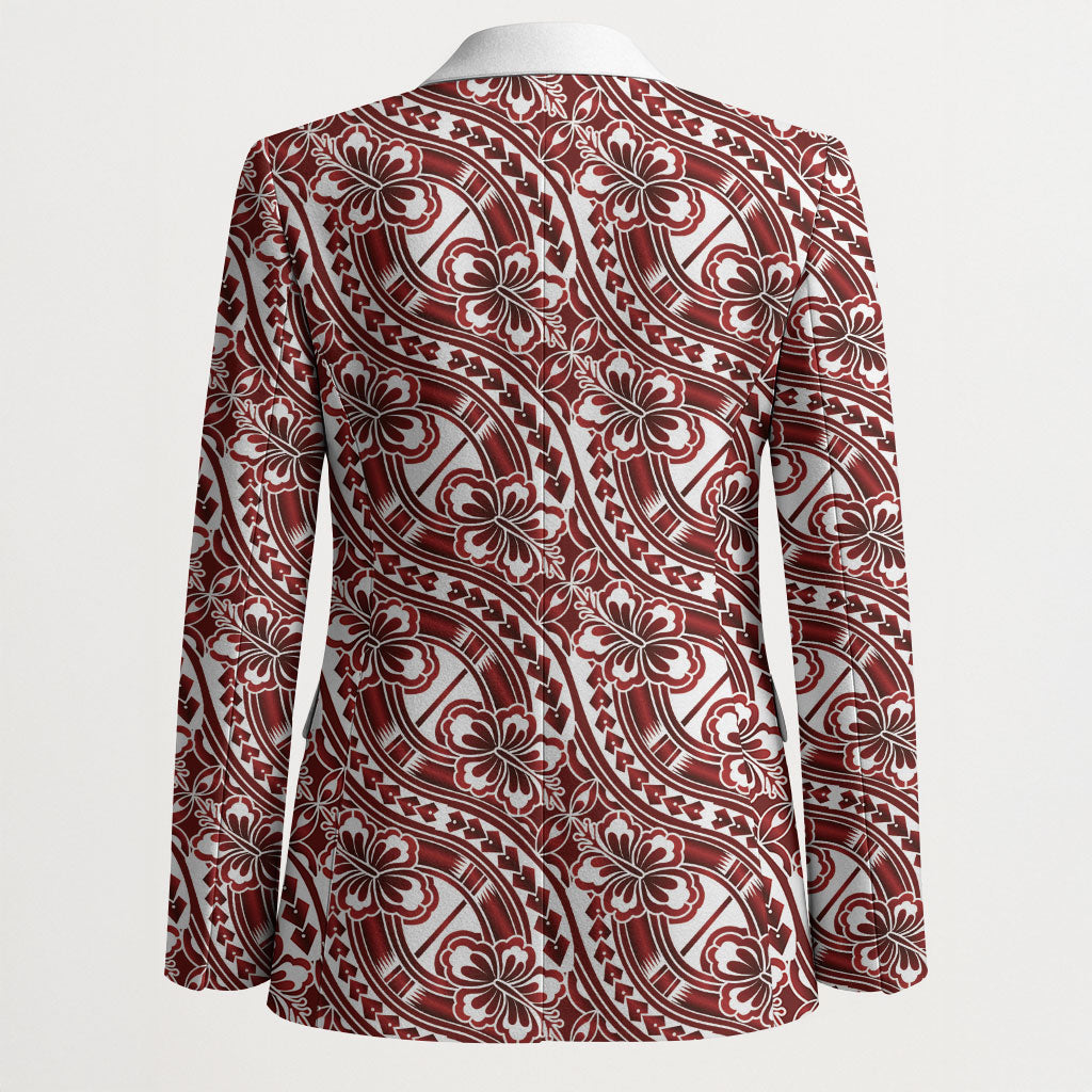 Hibiscus Bloom Island Tribal Waves Blazer Red Polynesian Pattern LT01 - Polynesian Pride