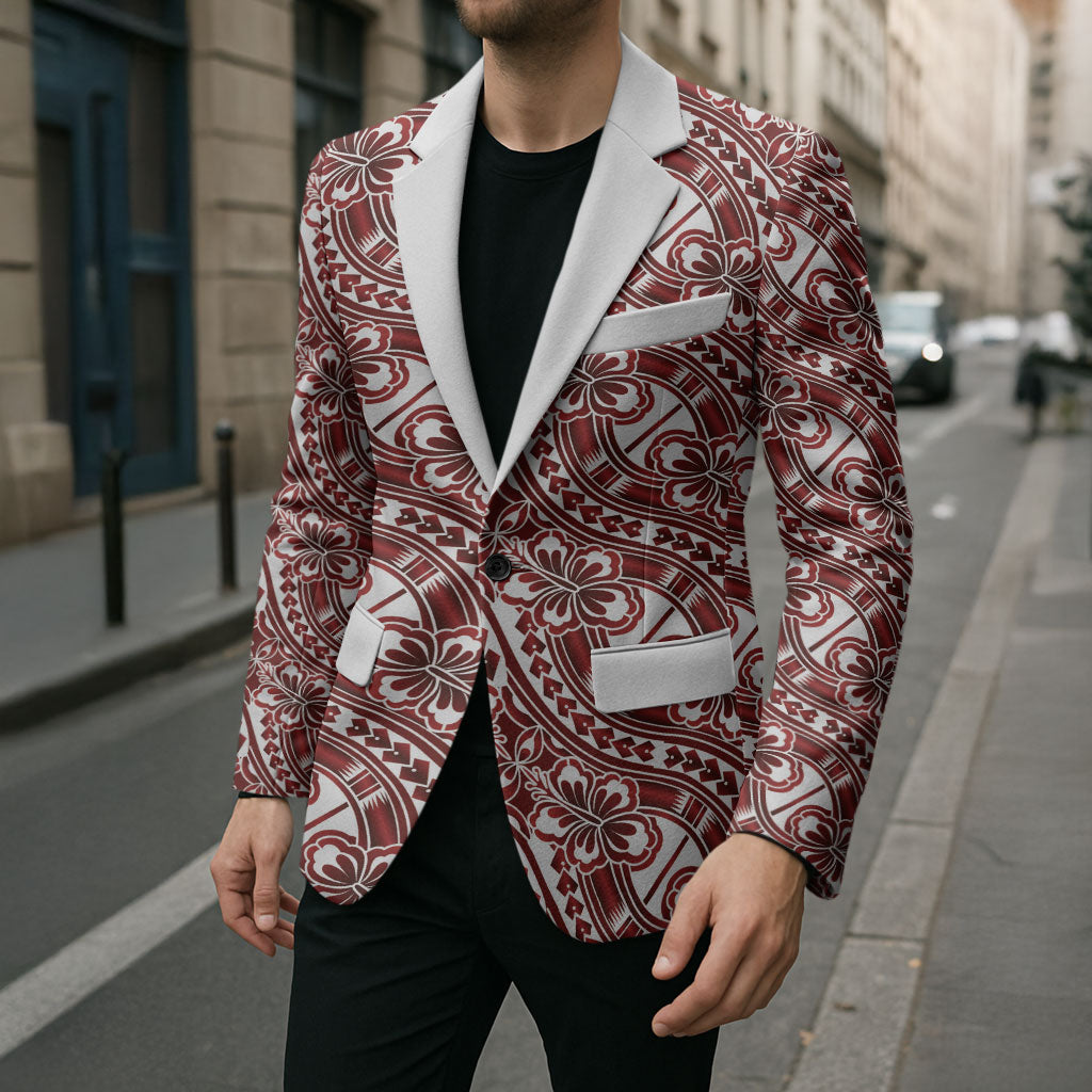 Hibiscus Bloom Island Tribal Waves Blazer Red Polynesian Pattern LT01 - Polynesian Pride