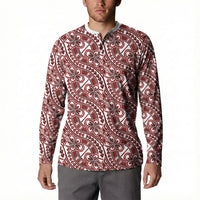Hibiscus Bloom Island Tribal Waves Button Sweatshirt Red Polynesian Pattern LT01 - Polynesian Pride