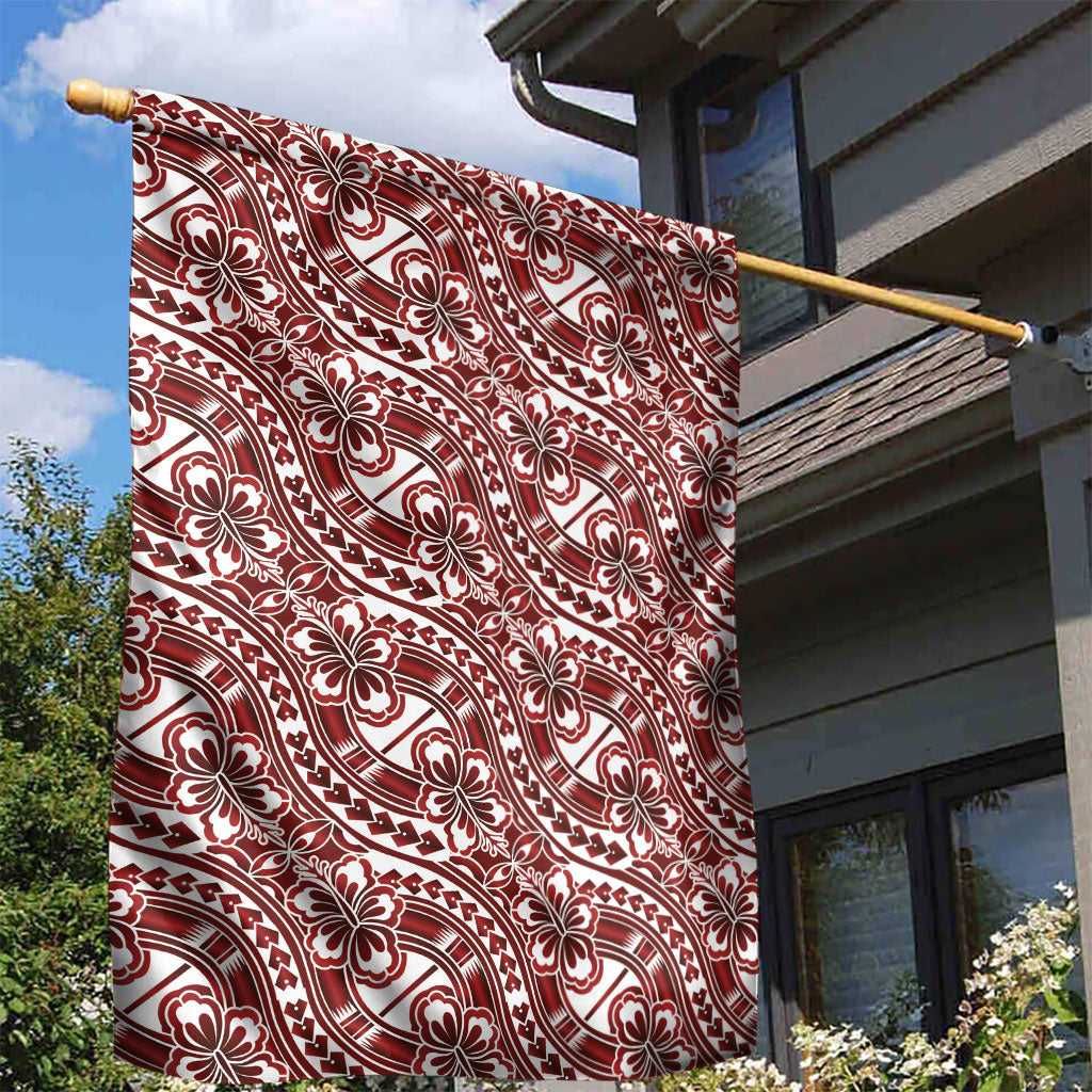 Hibiscus Bloom Island Tribal Waves Garden Flag Red Polynesian Pattern LT01 - Polynesian Pride