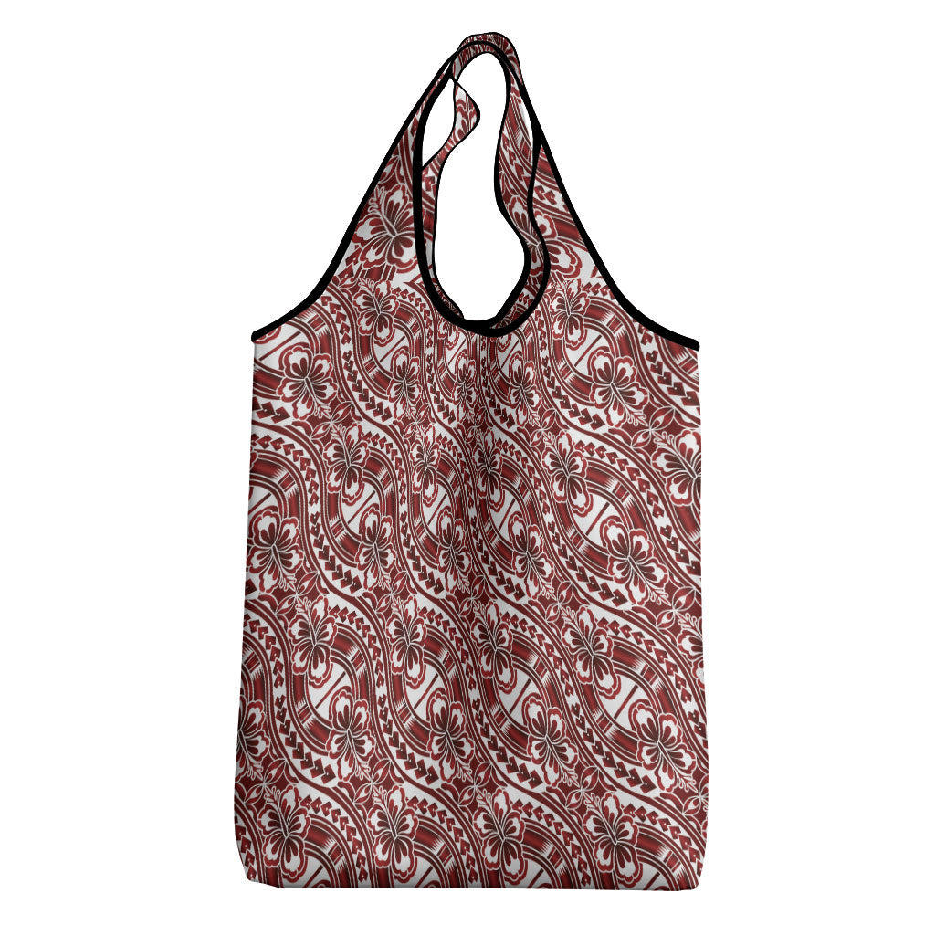 Hibiscus Bloom Island Tribal Waves Grocery Bag Red Polynesian Pattern LT01 - Polynesian Pride