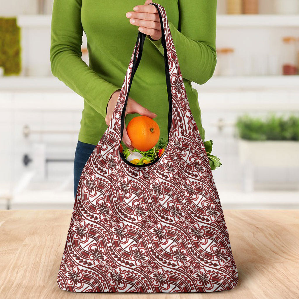 Hibiscus Bloom Island Tribal Waves Grocery Bag Red Polynesian Pattern LT01 - Polynesian Pride