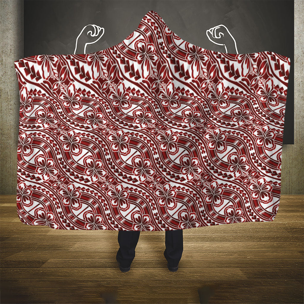 Hibiscus Bloom Island Tribal Waves Hooded Blanket Red Polynesian Pattern LT01 - Polynesian Pride