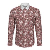 Hibiscus Bloom Island Tribal Waves Long Sleeve Button Shirt Red Polynesian Pattern LT01 Unisex Red - Polynesian Pride