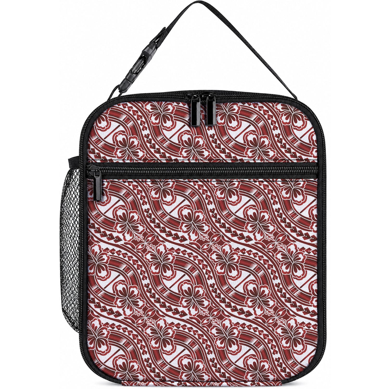 Hibiscus Bloom Island Tribal Waves Lunch Bag Red Polynesian Pattern
