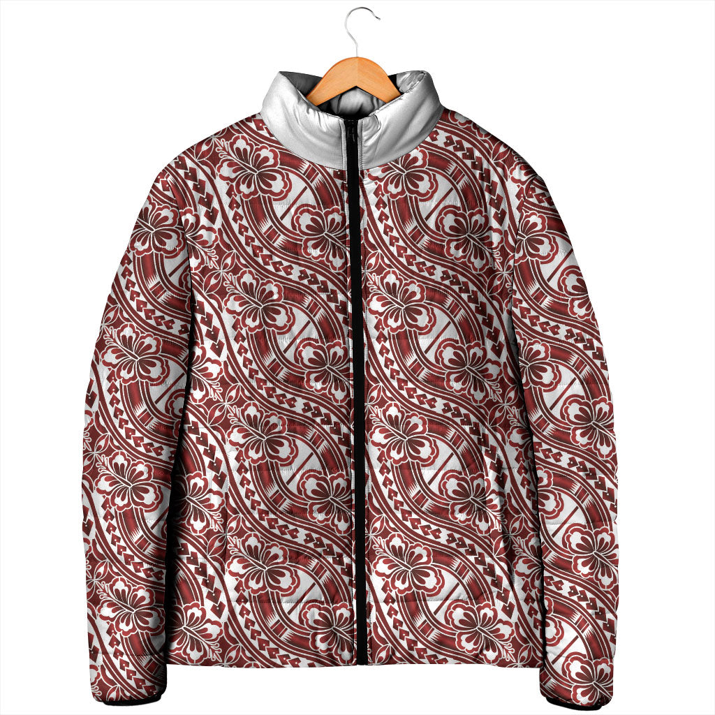 Hibiscus Bloom Island Tribal Waves Padded Jacket Red Polynesian Pattern LT01 - Polynesian Pride