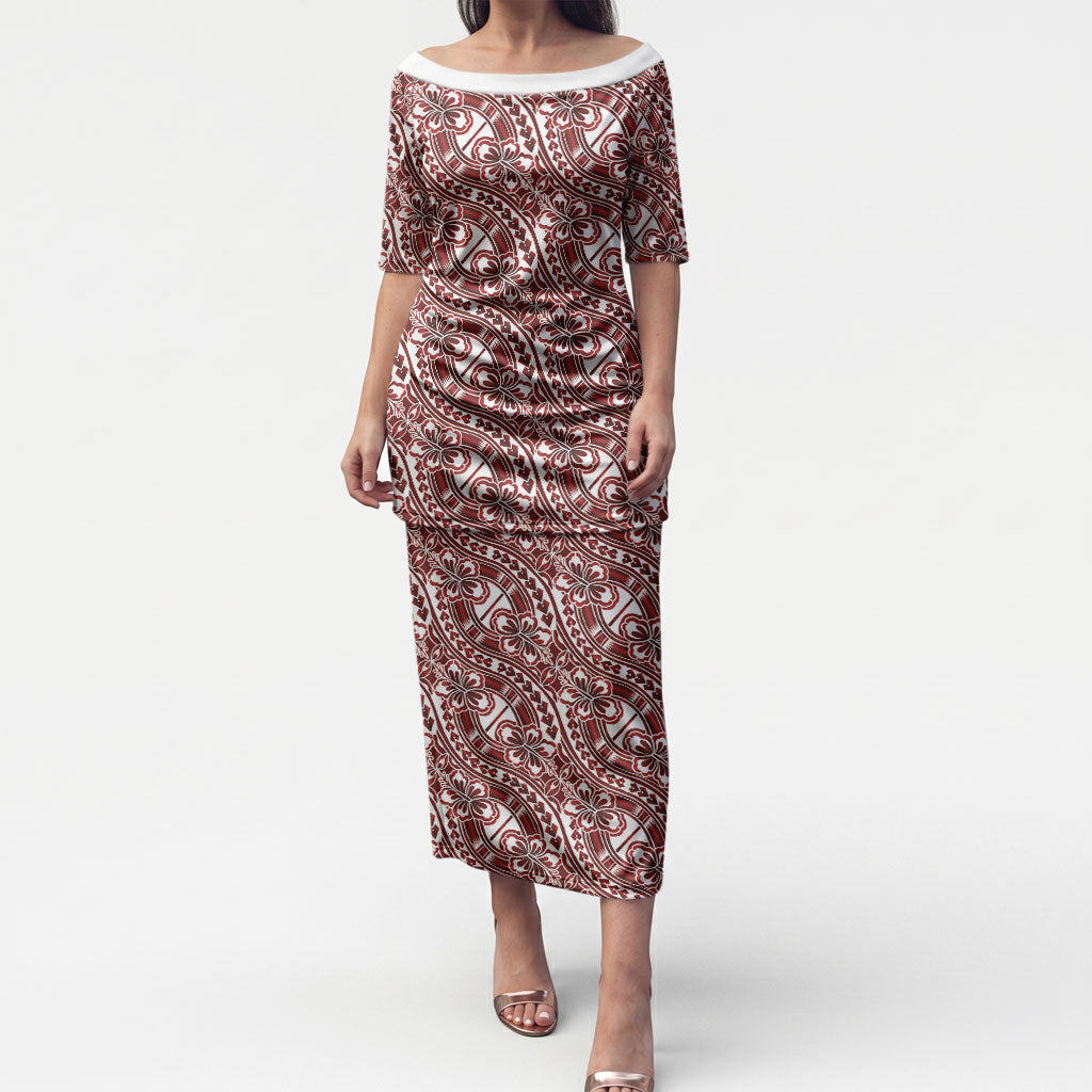 Hibiscus Bloom Island Tribal Waves Puletasi Red Polynesian Pattern