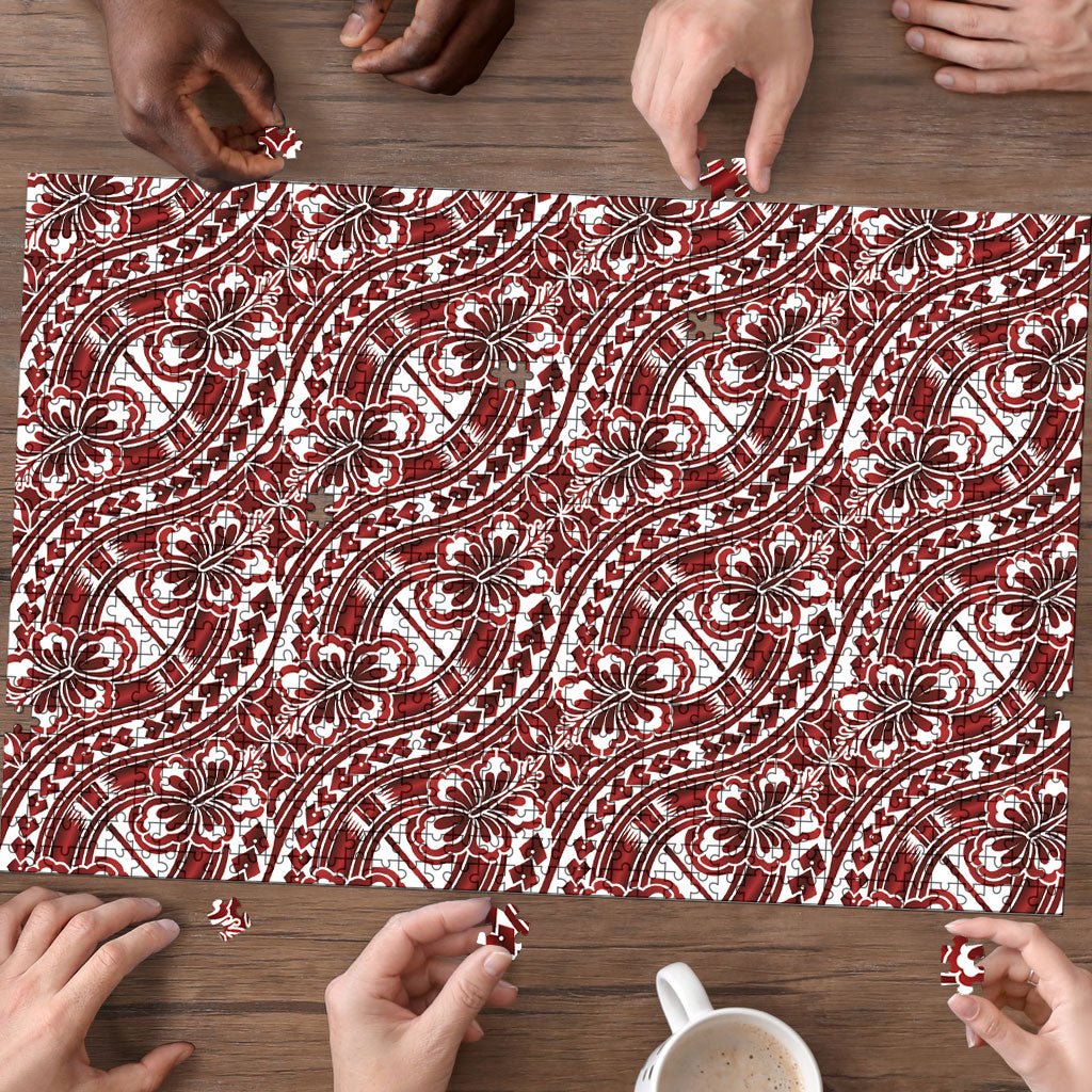 Hibiscus Bloom Island Tribal Waves Puzzle Red Polynesian Pattern LT01 - Polynesian Pride