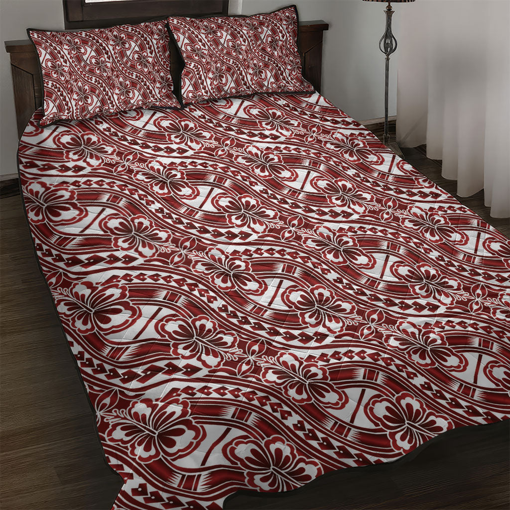 Hibiscus Bloom Island Tribal Waves Quilt Bed Set Red Polynesian Pattern LT01 Red - Polynesian Pride