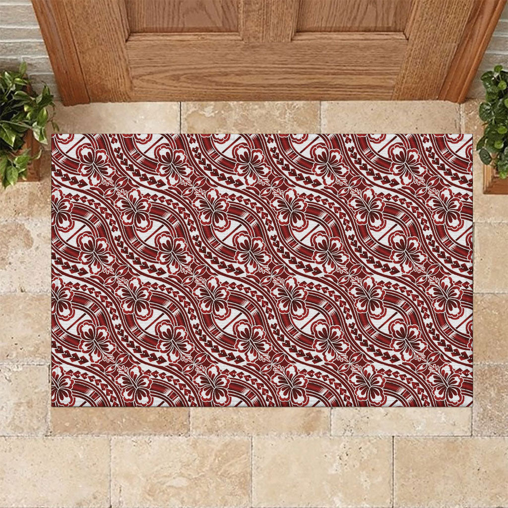Hibiscus Bloom Island Tribal Waves Rubber Doormat Red Polynesian Pattern LT01 Red - Polynesian Pride