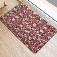 Hibiscus Bloom Island Tribal Waves Rubber Doormat Red Polynesian Pattern LT01 - Polynesian Pride