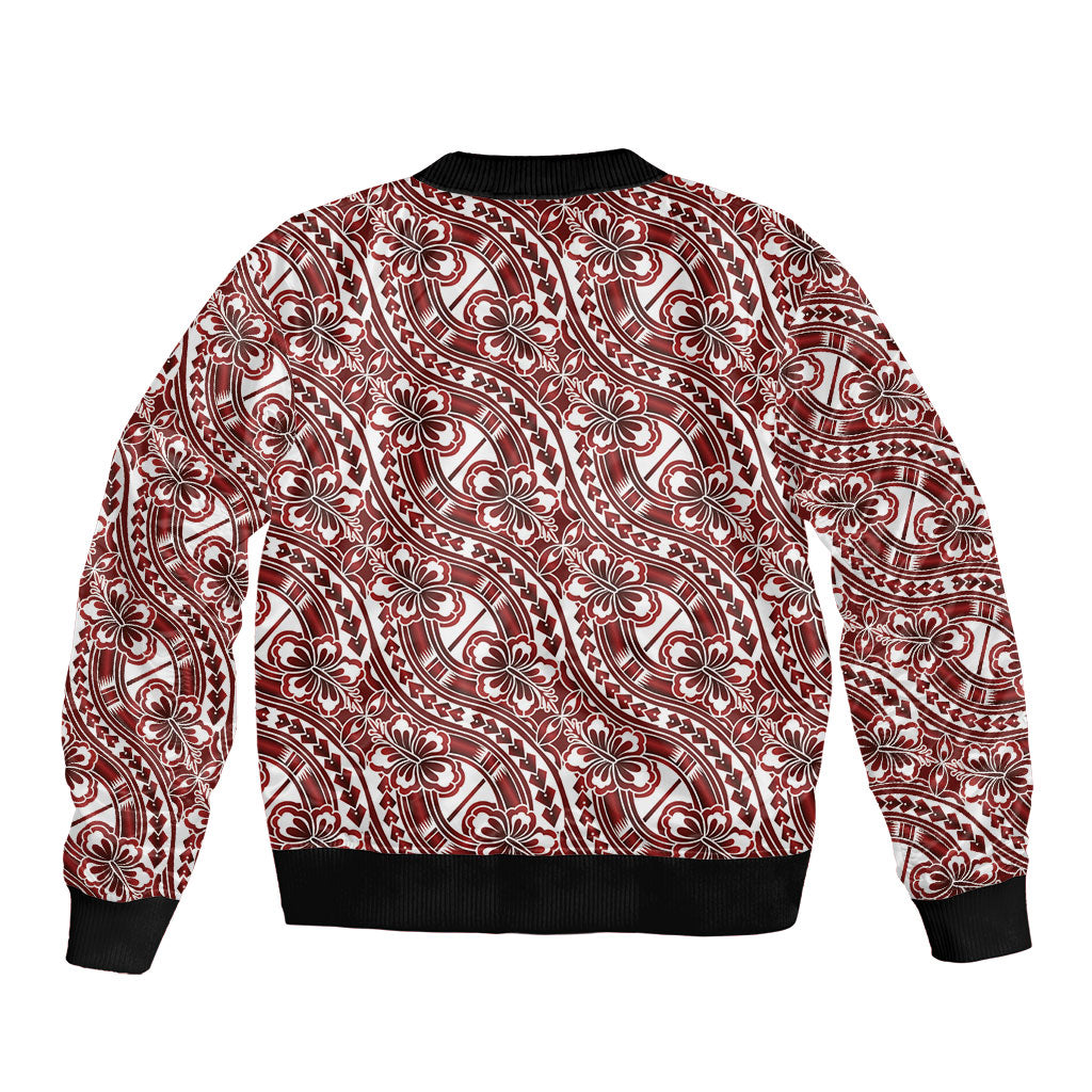 Hibiscus Bloom Island Tribal Waves Sleeve Zip Bomber Jacket Red Polynesian Pattern LT01 - Polynesian Pride